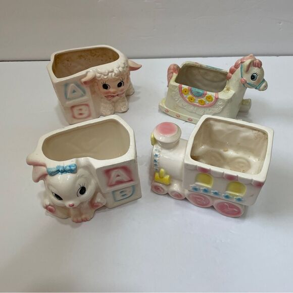 VINTAGE 70s CERAMIC NURSERY DECOR. MADE IN JAPAN. SET OF FOUR. - Picture 2 of 14
